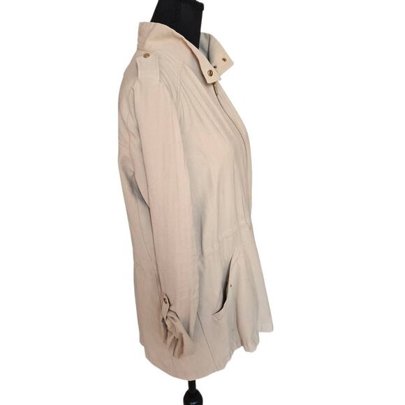 Zara Womens Lightweight Zip Up Snap Tab Sleeve Utility Jacket Beige Size Medium - Picture 4 of 14